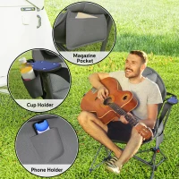 Outsunny Hammock Camping Chair Set of 2, Adjustable Back Folding Swinging Hammock Chair with Cup Holder and Padded Seat, Gray(m-7)