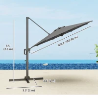 Outsunny 10' Offset Patio Umbrella Cantilever Umbrella with Aluminium Pole 360° Rotation and Tilt Adjustment, Grey(m-3)