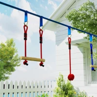 Qaba 32.8' Ninja Warrior Obstacle Course for Kids 3-6 Years, with Swing, Monkey Bars, Climbing Ladder, Gym Rings, Blue(m-9)