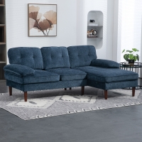 HOMCOM Modern Corner Couch with Right Chaise Lounge, Tufted 3-Seater Sofa with Wooden Legs for Living Room, Navy Blue