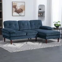 HOMCOM Modern Corner Couch with Right Chaise Lounge, Tufted 3-Seater Sofa with Wooden Legs for Living Room, Navy Blue(m-1)
