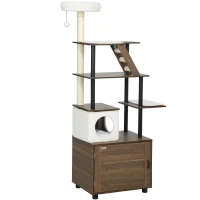 PawHut 68.5" Cat Tree with Litter Box Enclosure, 2 in 1 Cat Tower Hidden Litter Box Furniture with Scratching Posts, Brown(m-1)