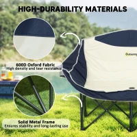 Outsunny Portable Camp Chair, Double Camping Chair with Cup Holders and Carry Bag, Support 551 lbs, Navy Blue(m-5)