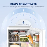HOMCOM 4.5 Cu.Ft Mini Fridge, Single Door Refrigerator with Freezer, Wheels, Adjustable Thermostat, Reversible Door, White(m-6)