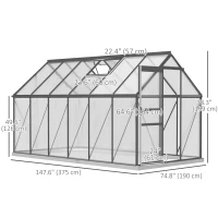 Outsunny 6' x 12' x 6.5' Polycarbonate Greenhouse, Walk-in Green House with Adjustable Roof Vent Galvanized Base Sliding Door Rain Gutter for Outdoor Garden Backyard, Charcoal Grey(m-3)