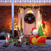 HOMCOM 7ft Christmas Inflatable Santa Claus with Sleigh and Reindeer, Outdoor Blow-Up Yard Decoration with LED Lights Display(m-10)