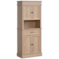 HOMCOM Traditional Buffet with Hutch, Freestanding Kitchen Pantry Storage Cabinet with Doors and Drawer, Adjustable Shelving, Oak(m-1)