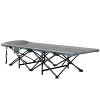 Outsunny 26.4" Wide Folding Bed, Camping Cot for Adults with Cushion, Storage Pocket, Max Load 330 LBS, Grey(m-2)