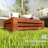 Outsunny 2-in-1 Outdoor Storage Box for Umbrella Base, Coffee End Table, Wooden Patio Umbrella Stand Table, Brown(m-7)