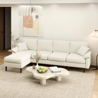 HOMCOM L-Shape Sofa, Modern Sectional Couch with Changeable Chaise Lounge, Pillows and Wooden Legs for Living Room, Cream White(m-1)