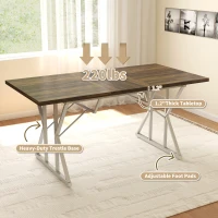 HOMCOM 47"-63" Extendable Dining Table for 4-6, Farmhouse Expandable Kitchen Table with Heavy Duty Trestle Base, Brown(m-6)