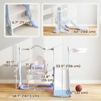 Qaba 4-in-1 Slide and Swing Set with Basketball Hoop, Climber, for Ages 1.5-4 Boys Girls Toddler, Rocket Themed, Light Blue(m-3)