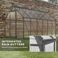 Outsunny 6' x 12' x 6.5' Polycarbonate Greenhouse, Walk-in Green House with Adjustable Roof Vent Galvanized Base Sliding Door Rain Gutter for Outdoor Garden Backyard, Charcoal Grey(m-7)