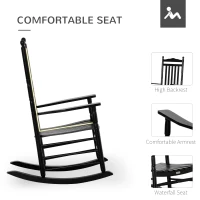 Outsunny Wooden Outdoor Rocking Chair, Patio Rocking Chair with Slatted High Back and Armrests for Porch, Garden, Lawn, Black(m-5)