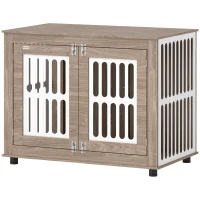 PawHut 39" Dog Crate Furniture with 2 Doors, Adjustable Non-slip Foot Mats, for Large Dogs, Walnut Brown(m-1)