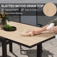 Outsunny 35.5"-71" Expandable Outdoor Dining Table for 4-6 People, Aluminum Patio Table with Slatted Wood Grain Top, Natural(m-7)