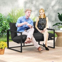 Outsunny 2 Seater Outdoor Patio Sofa, Webbing Outdoor Couch with Thickened Cushion, Armrests, Steel Frame, Black(m-10)