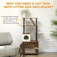 PawHut 68.5" Cat Tree with Litter Box Enclosure, 2 in 1 Cat Tower Hidden Litter Box Furniture with Scratching Posts, Brown(m-5)