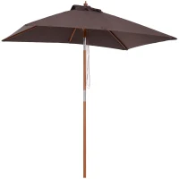Outsunny 6.6x5ft Square Market Parasol, Wooden Patio Umbrella with Tilt Mechanism and 6 Bamboo Ribs, Garden Sunshade, Coffee(m-2)