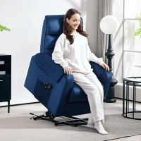 HOMCOM Lift Chair for Elderly, Massage Recliner Chair with 8 Vibration Points, Footrest, Remote Control, Side Pockets Dark Blue(m-1)