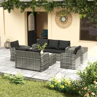 Outsunny 6 Pieces Wicker Patio Furniture Set with Cushions, 7-Seater Rattan Patio Sofa Set with Storage Coffee Table & Side Table, Sectional Outdoor Furniture Set, Black(m-8)