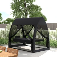 Outsunny 3 Seat Outdoor Swing Chair Convertible Covered Day Bed with Canopy, Mesh Netting, Steel Stand for Garden, Patio, Gray(m-2)