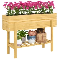 Outsunny Raised Garden Bed with Legs, Elevated Box Planter with Storage Shelf, Bed Liner for Backyard Patio, Natural Wood(m-11)