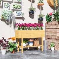 Outsunny Raised Garden Bed with Legs, Elevated Box Planter with Storage Shelf, Bed Liner for Backyard Patio, Natural Wood(m-8)