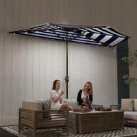 Outsunny Half Umbrella Outdoor Patio Umbrella, UPF 30+ Small Balcony Umbrella, Vented Half Patio Umbrella with Crank 8 Ribs, Porch Umbrella for Garden Deck Poolside, Navy Blue(m-2)