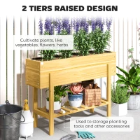Outsunny Raised Garden Bed with Legs, Elevated Box Planter with Storage Shelf, Bed Liner for Backyard Patio, Natural Wood(m-4)