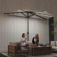 Outsunny Half Outdoor Patio Umbrella, UPF 30+ Small Vented Half Patio Umbrella with Crank 8 Ribs for Balcony Porch Garden Deck Poolside, Cream White(m-2)