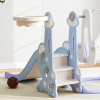 Qaba 4 in 1 Toddler Slide and Swing Set for Ages 1.5-4, Toddler Playset Playground with Climber, Basketball Hoop, Light Blue(m-9)