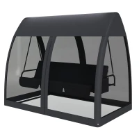 Outsunny 3 Seat Outdoor Swing Chair Convertible Covered Day Bed with Canopy, Mesh Netting, Steel Stand for Garden, Patio, Gray(m-1)
