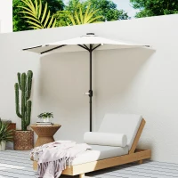 Outsunny Half Outdoor Patio Umbrella, UPF 30+ Small Vented Half Patio Umbrella with Crank 8 Ribs for Balcony Porch Garden Deck Poolside, Cream White(m-9)
