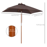 Outsunny 6.6x5ft Square Market Parasol, Wooden Patio Umbrella with Tilt Mechanism and 6 Bamboo Ribs, Garden Sunshade, Coffee(m-3)