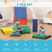 Soozier 7 Piece PU Leather Soft Play Climbing for Toddlers, Baby Colorful Soft Play Gym Toys Indoor, Modular Crawling & Climbing Play Set for 1-3 Years Multi-color(m-4)