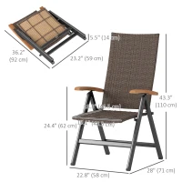 Outsunny Folding Wicker Patio Dining Chair with 5-level Reclining Back, Wooden Armrests for Outdoor, Garden, Backyard, Brown(m-3)