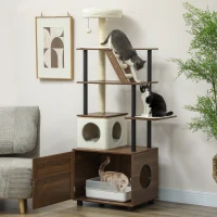 PawHut 68.5" Cat Tree with Litter Box Enclosure, 2 in 1 Cat Tower Hidden Litter Box Furniture with Scratching Posts, Brown(m-10)
