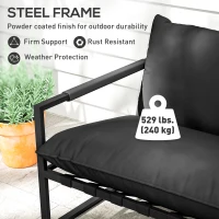 Outsunny 2 Seater Outdoor Patio Sofa, Webbing Outdoor Couch with Thickened Cushion, Armrests, Steel Frame, Black(m-6)