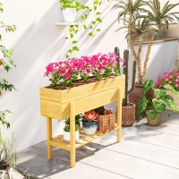 Outsunny Raised Garden Bed with Legs, Elevated Box Planter with Storage Shelf, Bed Liner for Backyard Patio, Natural Wood(m-9)