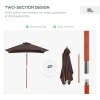 Outsunny 6.6x5ft Square Market Parasol, Wooden Patio Umbrella with Tilt Mechanism and 6 Bamboo Ribs, Garden Sunshade, Coffee(m-7)