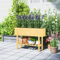 Outsunny Raised Garden Bed with Legs, Elevated Box Planter with Storage Shelf, Bed Liner for Backyard Patio, Natural Wood(m-10)