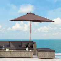 Outsunny 6.6x5ft Square Market Parasol, Wooden Patio Umbrella with Tilt Mechanism and 6 Bamboo Ribs, Garden Sunshade, Coffee(m-1)