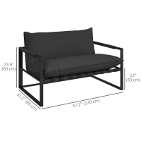 Outsunny 2 Seater Outdoor Patio Sofa, Webbing Outdoor Couch with Thickened Cushion, Armrests, Steel Frame, Black(m-3)