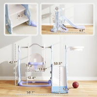 Qaba 4 in 1 Toddler Slide and Swing Set for Ages 1.5-4, Toddler Playset Playground with Climber, Basketball Hoop, Light Blue(m-3)