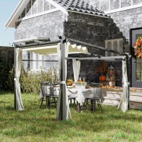 Outsunny Metal Pergola with Sliding Roof Canopy, Retractable Pergola Canopy, 10' x 10', Beige(m-8)