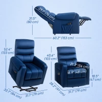 HOMCOM Lift Chair for Elderly, Massage Recliner Chair with 8 Vibration Points, Footrest, Remote Control, Side Pockets Dark Blue(m-3)