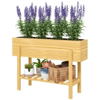 Outsunny Raised Garden Bed with Legs, Elevated Box Planter with Storage Shelf, Bed Liner for Backyard Patio, Natural Wood(m-2)