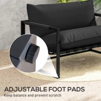 Outsunny 2 Seater Outdoor Patio Sofa, Webbing Outdoor Couch with Thickened Cushion, Armrests, Steel Frame, Black(m-7)