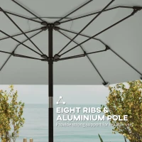 Outsunny 7.6FT Aluminum Patio Umbrella Parasol 8 Ribs Outdoor Market Umbrella with Crank, Push Button Tilt for Deck, Backyard and Lawn, Light Grey(m-7)